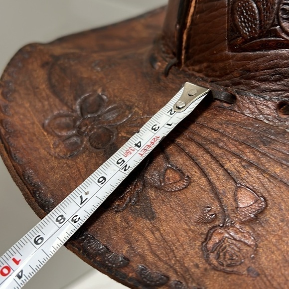 Vintage Leather Hand Tooled Hand Made Leather Western Gaucho Hat Sz 7 1/2 main image 15